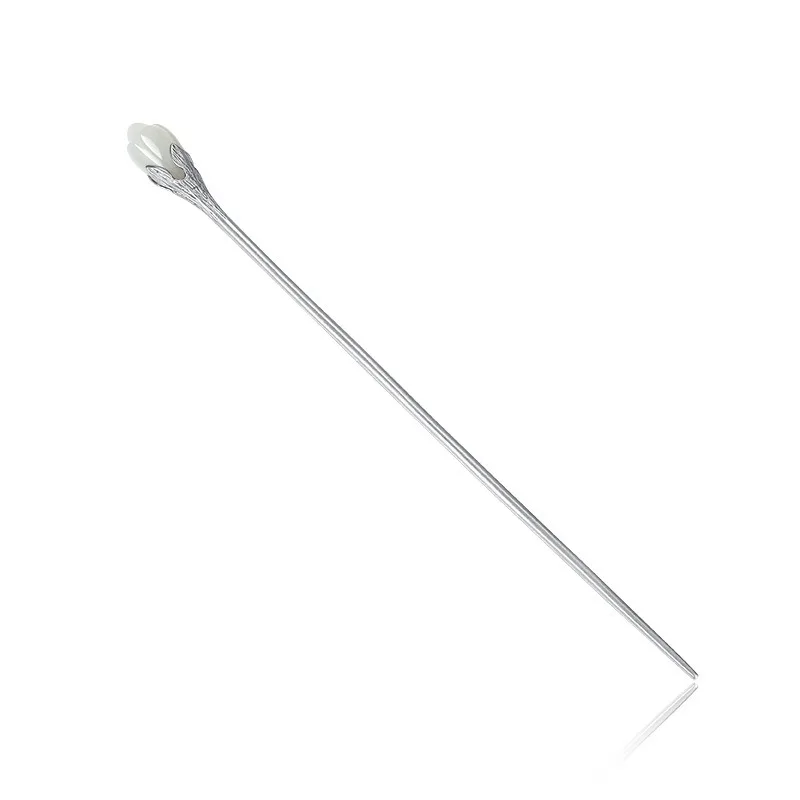 S925 Silver Magnolia Hairpin Inlaid Imitation Hetian Jade New Chinese Style Hanfu Updo Hair Stick for Women