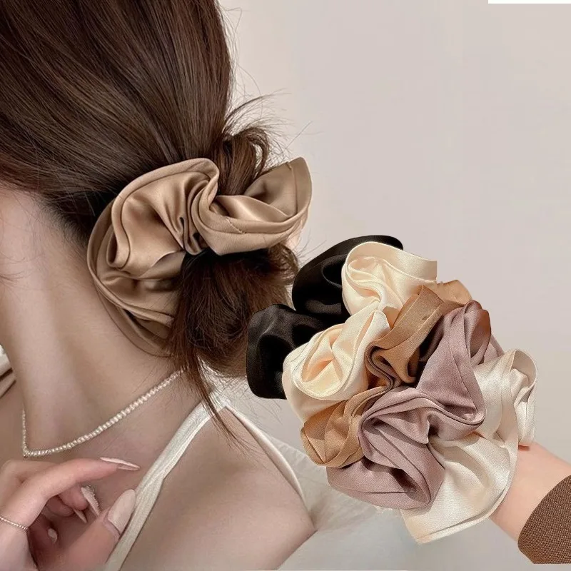 

Big Hair Tie Ribbon Scrunchies Satin Elastic Hair Band Bow Women Simple Temperament New Style Ponytail Hair Accessories