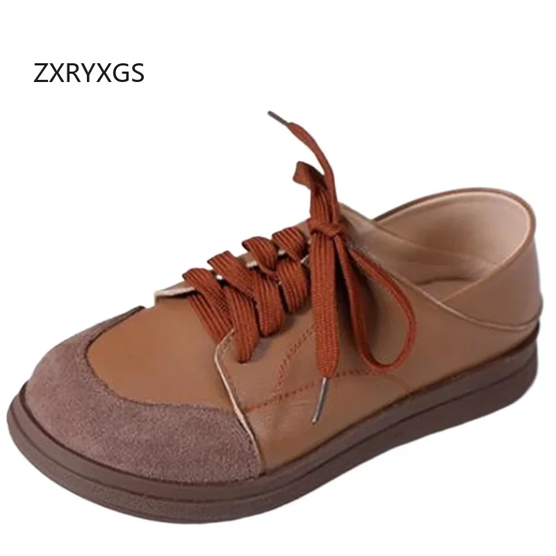 ZXRYXGS Top Rindsleder Zauber Farbe Spleißen Frauen Echt Leder Schuhe Flache Schuhe 2024 Herbst Lace-up Frauen Schuhe Casual Sneaker flut