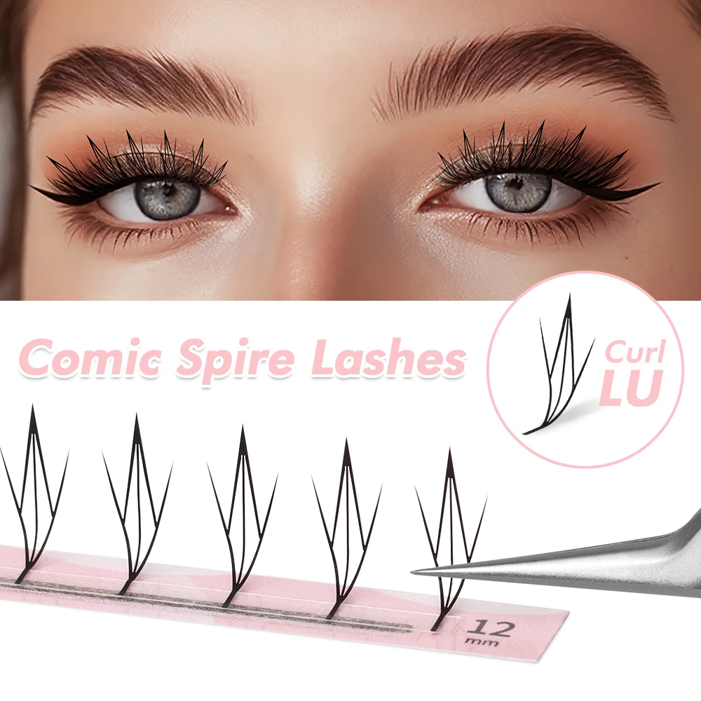 GLAMLASH LU/M Curl Comic Spire Lashes Premade Volume Fans Feather Anime Effect Soft Plume Shape Fluttering Eyelash Extensions