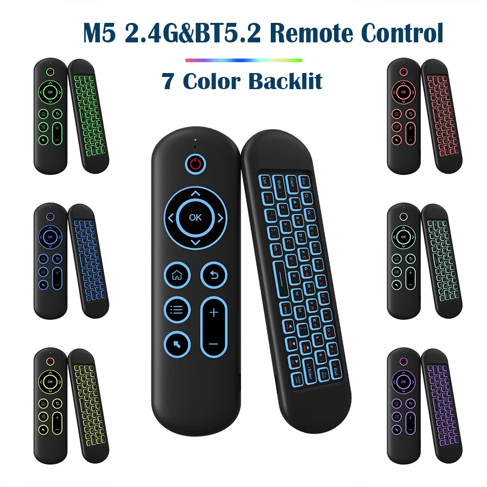 Replacement Remote Control M5 with 2.4G 7 Color Backlit Wireless Air Mouse Keyboard for Android TV Box,Windows