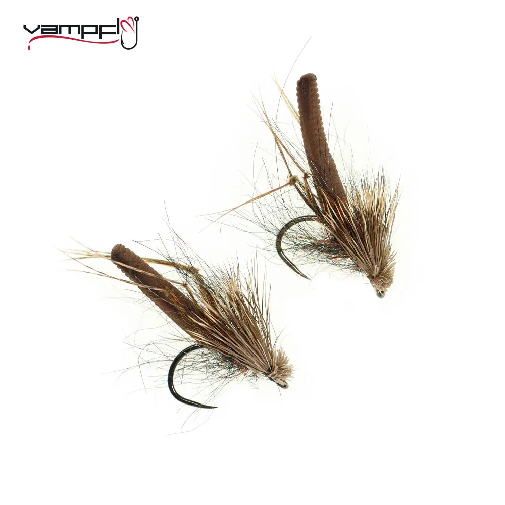 Vampfly 3шт. # 10 # 12 # 14, пенопластовая приманка для волос лося, безграничная плавающая сухая мушка, форель Mayfly, окунь, серый панфиш, рыболовная приманка
