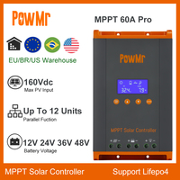 PowMr New 60A MPPT Solar Charge Controller 12V/24V/36V/48V LCD Dispaly Max Solar Panel PV 160V Support Parallel and Max 12 Units