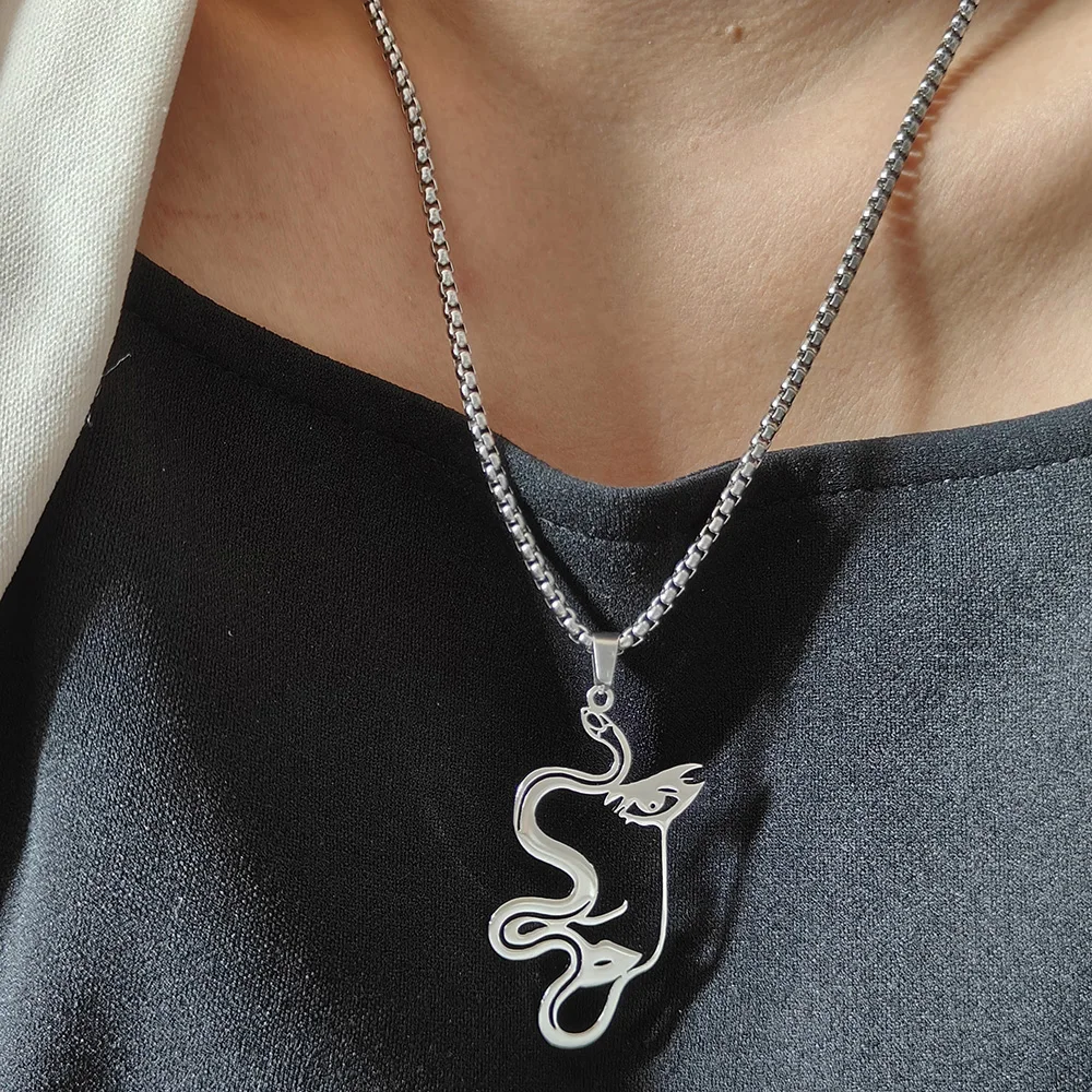Cut‑Out Snake & Eye Art Necklace Keychain 316L Stainless Steel Abstract Charm Unisex Daily Wear Jewelry Gift