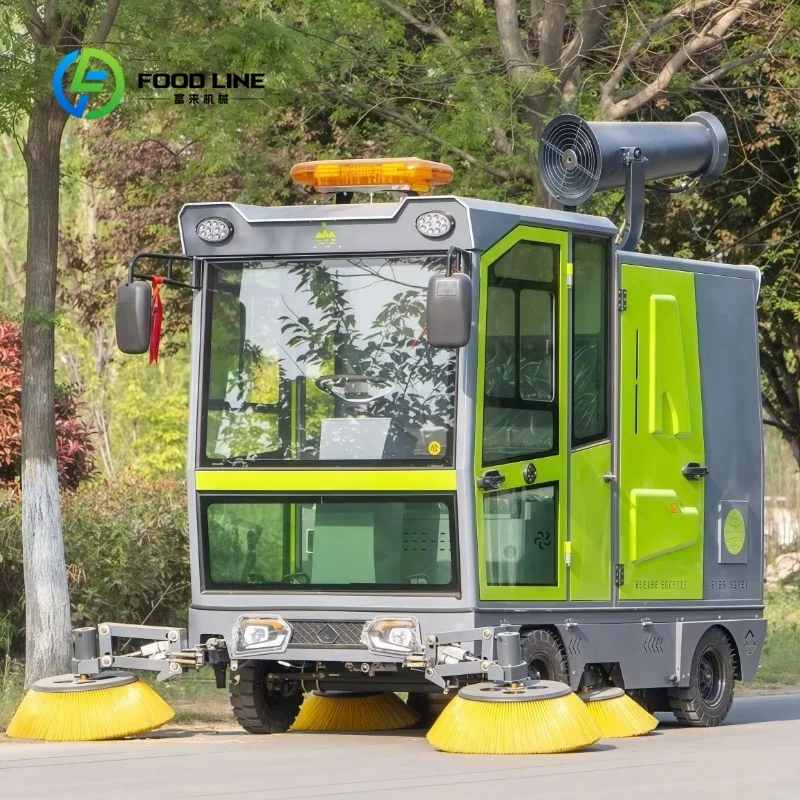 Customized tempered glass enclosed ride‑on electric road sweeper dust mist blower for scenic spot residential community