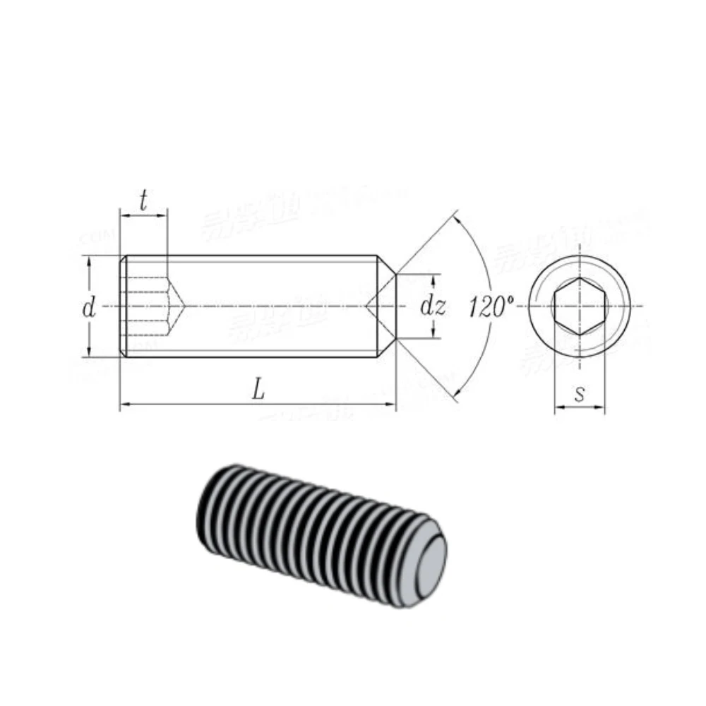 Stainless steel recessed hexagon socket set screw machine rice screw headless top set screw din916 M3/M4/M5*3mm-40mm