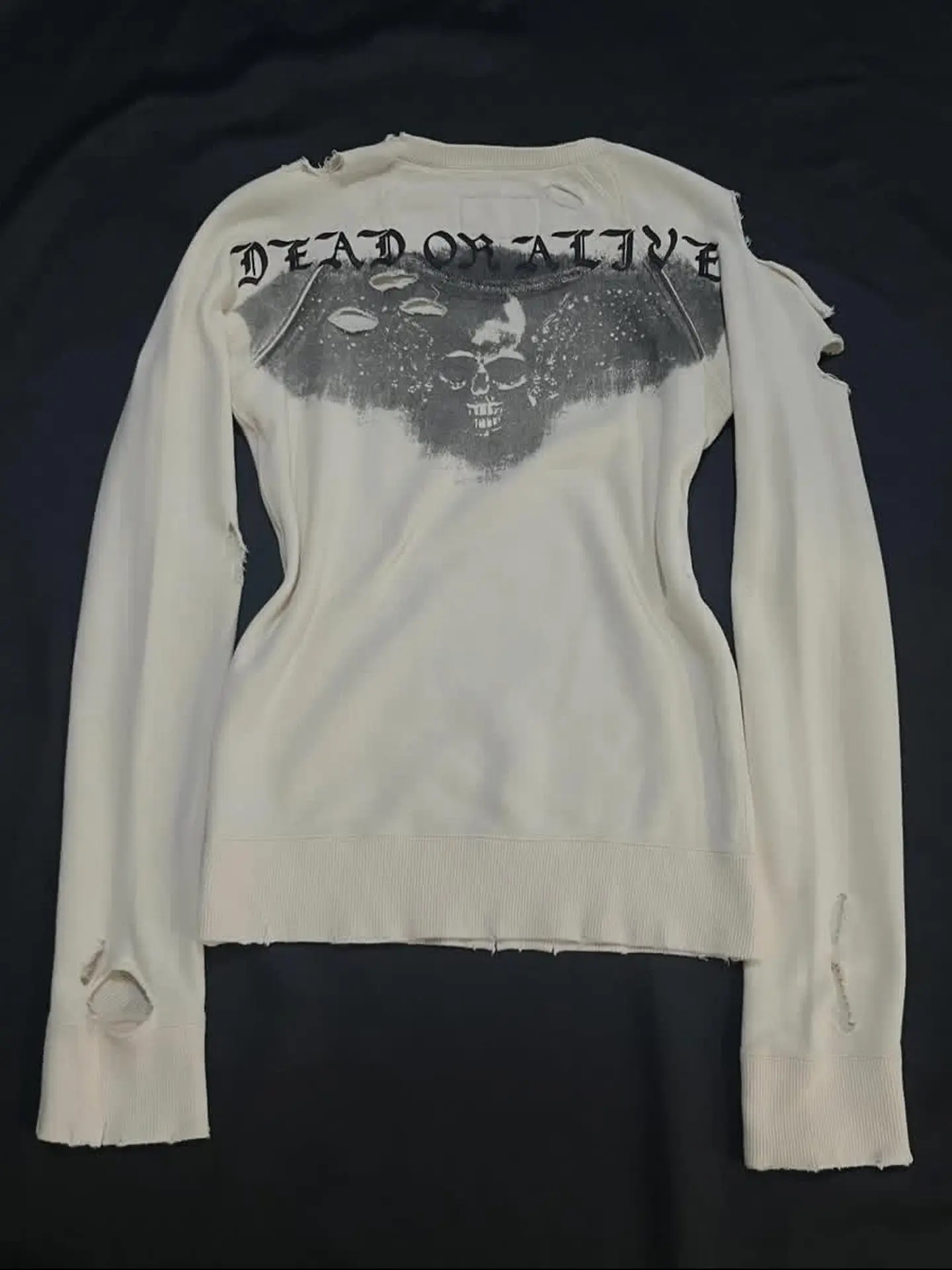 FANTASTION LGB Visual Series: White “Life or Death” Skull Printed Hoodie Unisex TOPS
