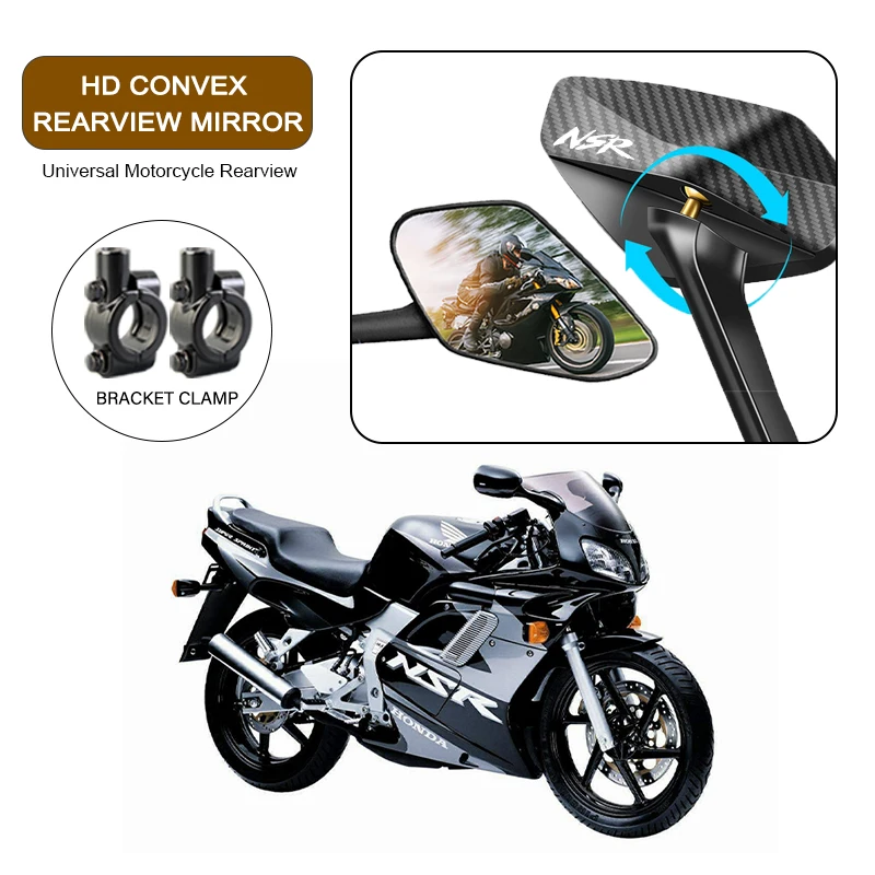Espejo retrovisor de fibra de carbono para Honda NSR NSR125 NSR250R NSR 125 250R, espejos convexos ajustables para motocicleta, 10mm