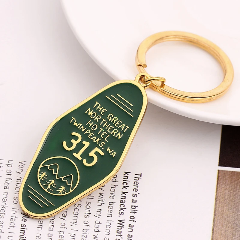 Tv Show Twin Peaks Key Chain Metal Green Enamel The Great Northern Hotel Room # 315 Keychains Fashion Women Men Jewelry Key Ring