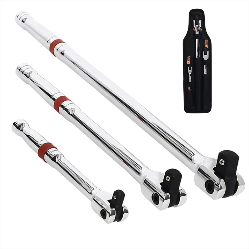 

1/4,3/8,1/2Inch-Drive Breaker,6"10"15"Inch Length,180Degree Flexible CrMo-Head Lug Wrench Tire Iron,Automotive Ratch Dropship