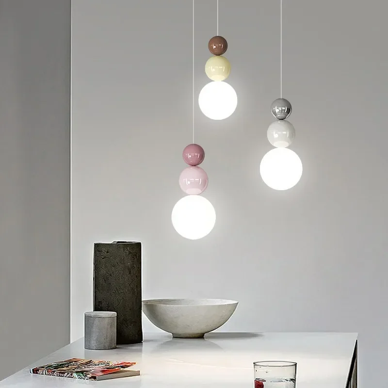 

Modern Minimalist LED Pendant Lamp Nordic Macaroon Hanging Light For Bedroom Bedside Cream Lamps Home Indoor Decor Luminaire