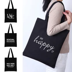 Leinwand Einkaufstasche für Frauen Schulter Taschen Shopper Handtasche Pendeln Lebensmittel Handtaschen Text Drucken Neue Mode Eco Lagerung Tote