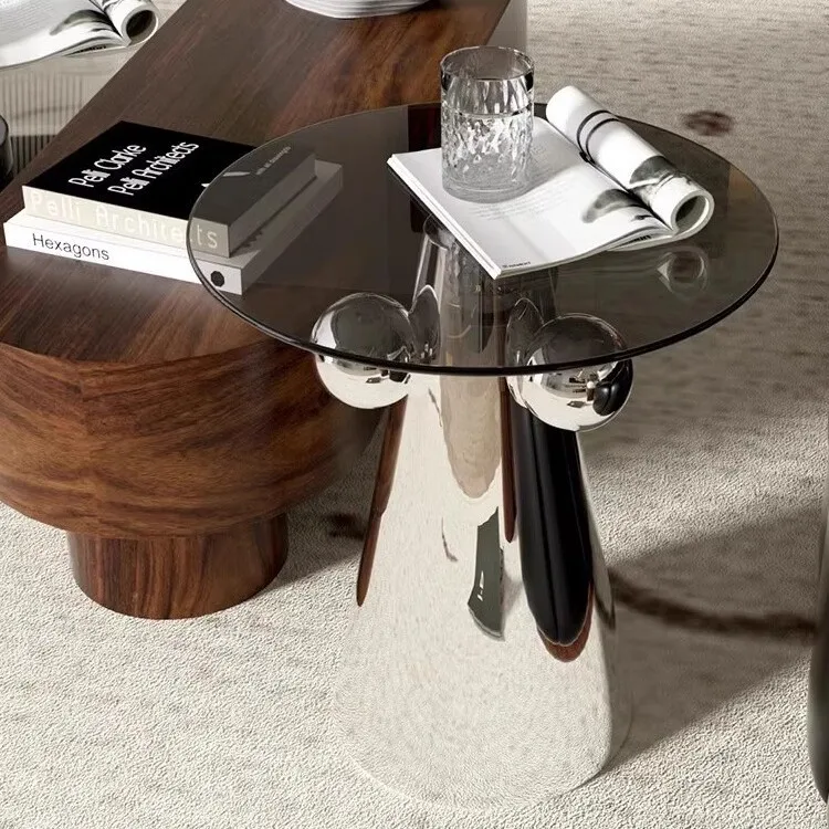 Minimalist Contemporary Metal Side Table With Glass Top Stainless Steel Frame Small Coffee Corner Table For Hotel Sofa Use