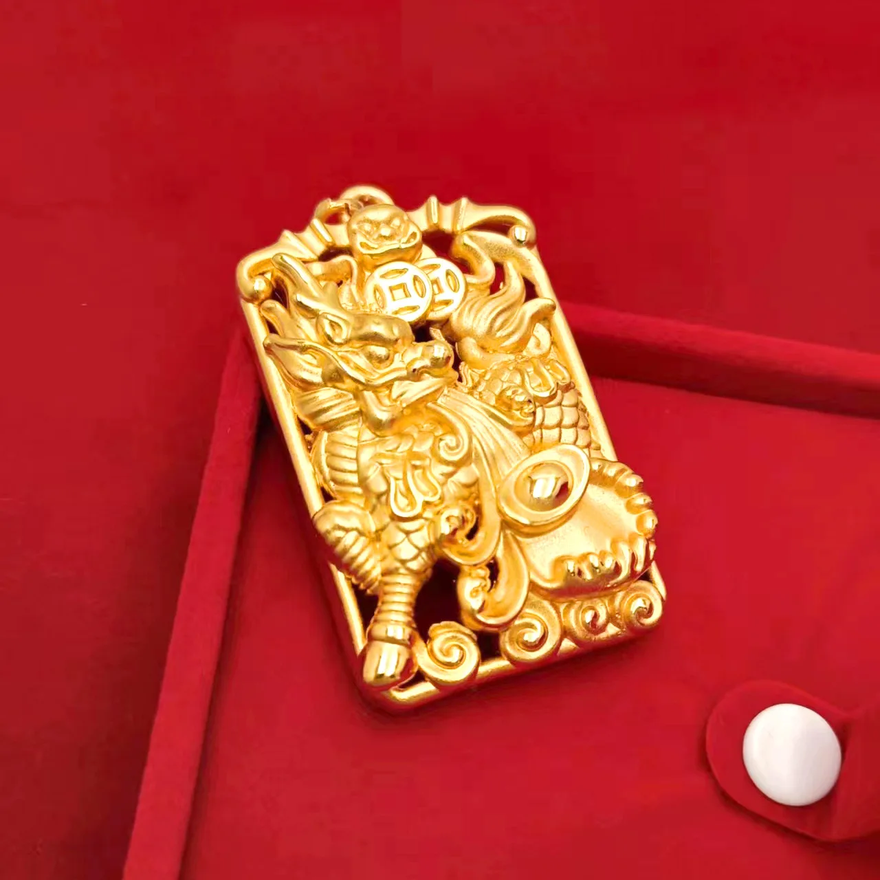 9999 gold three-dimensional auspicious cloud dragon phoenix pendant, available in both men's and women's styles