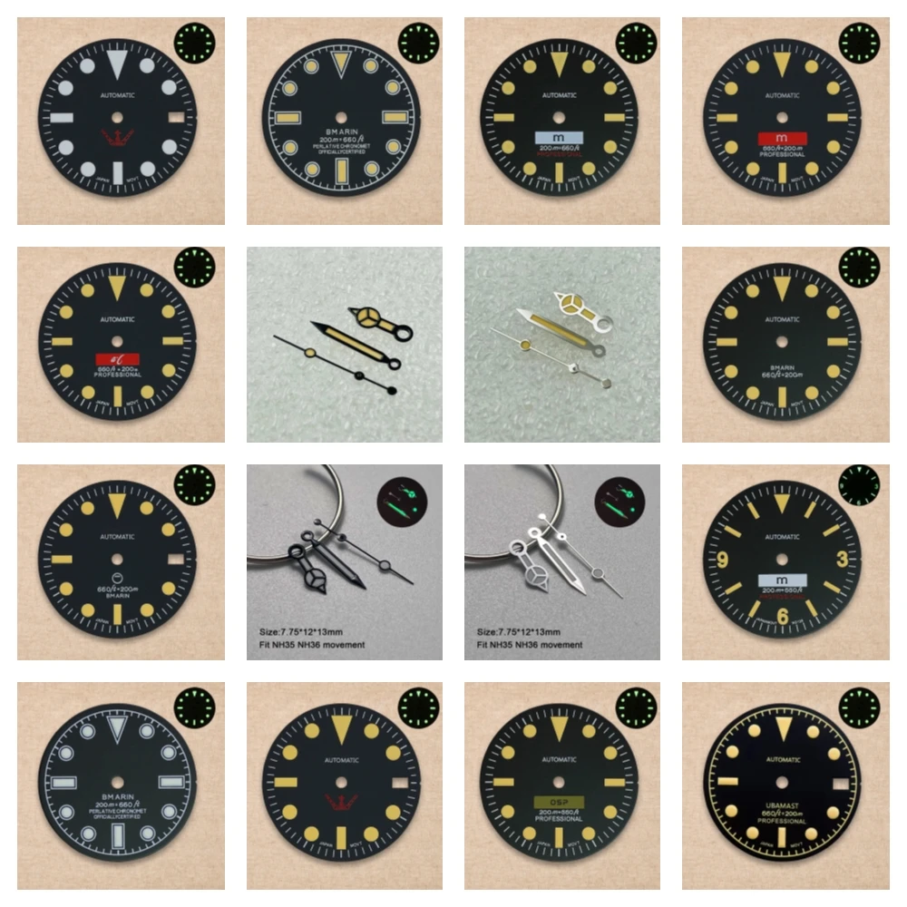 28.5mm High Quality S Logo Retro dial Green Luminous suitable for NH35 NH36 movement watch accessories repair Modification tool