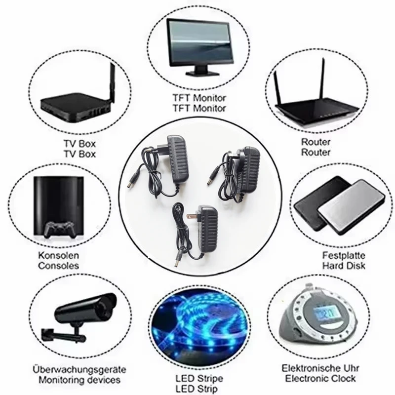 AC 110-240V DC 12V 2A Universal Power Adapter Supply Charger Adaptor EU/US/AU/UK for AHD/IP/WIFI Camera LED light strips