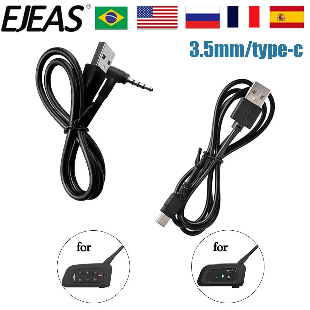 4/2/1PCS EJEAS V6 PRO Helmet Intercom USB Charging Cable 3.5mm/Type-C for Vnetphone V6 V4 Motorcycle Bluetooth Headset Accessory
