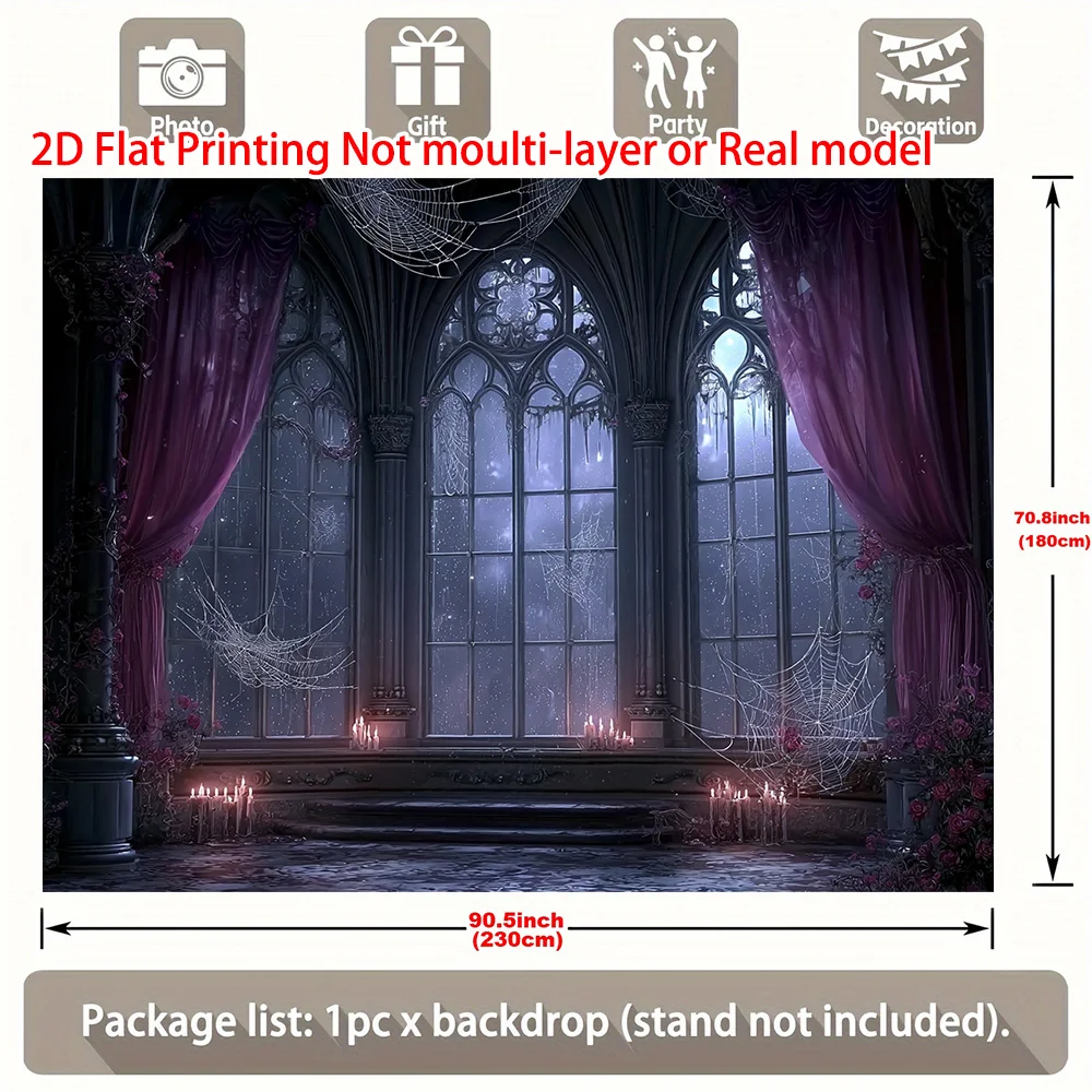 Halloween Spider Web Castle Tapestry, Gothic Red Window with Candelabra Design, Vampire Themed  for Indoor Outdoor Party Decor