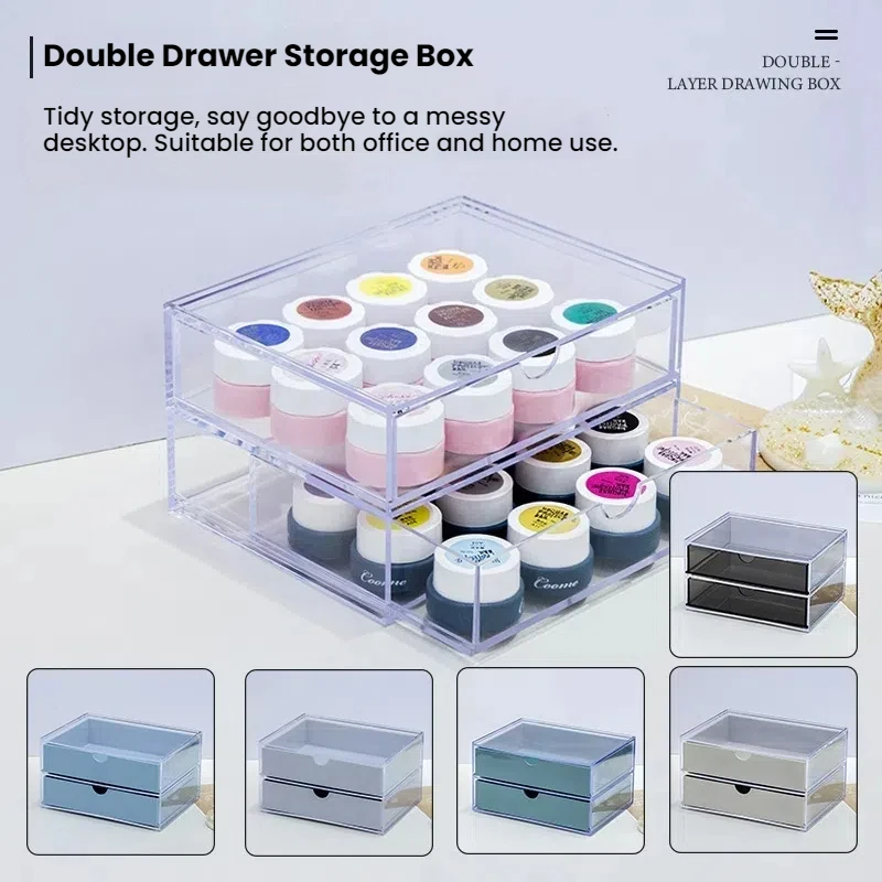Double Layer Nail Polish Storage Box Large Grid Drawer Transparent Pull Out Design High Capacity Organizer Nail Salons Desktops