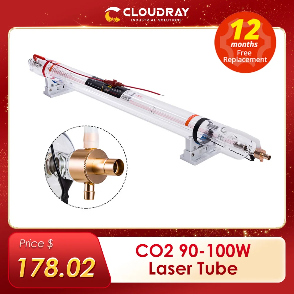 

Cloudray 90W CO2 Laser Tube CR90 Length 1250mm Dia.55mm 80mm Upgraded Metal Head Glass Pipe for CO2 Laser Machine