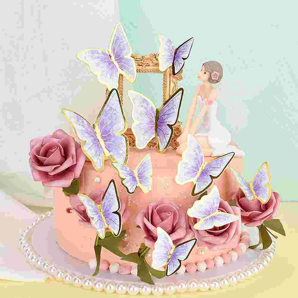 66 Pcs Butterfly Cake Insert Edible nament Paper Dessert Toppers Cake Picks Supplies Pink Purple Butterflies Cake Decors Baking