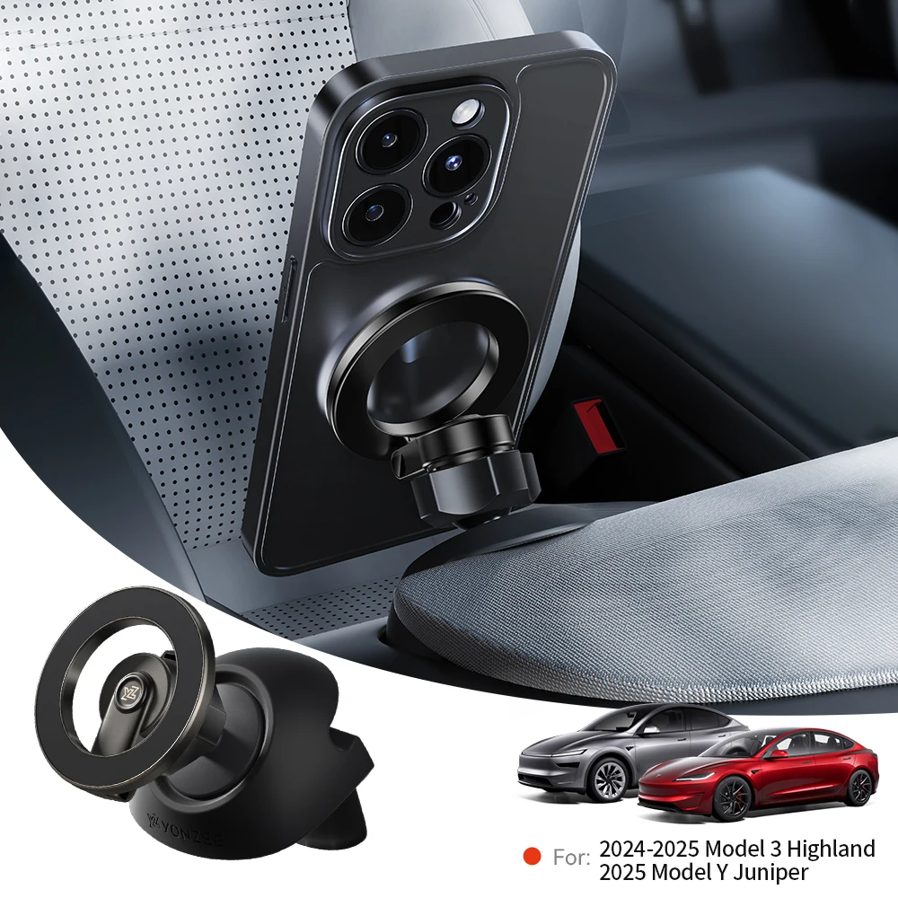 YZ For New Tesla Model 3 Y Juniper Highland 2025 Strong Magnetic Phone Holder 360 Degree Rotation Metal Car Mount for All Phones