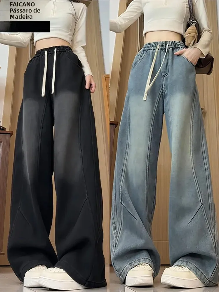 TUCANO Woodpecker 2026 Outono Novo Jeans Casual Americano Retrô Lavado Masculino e Feminino Calça Longa Reta Solta de Perna L...