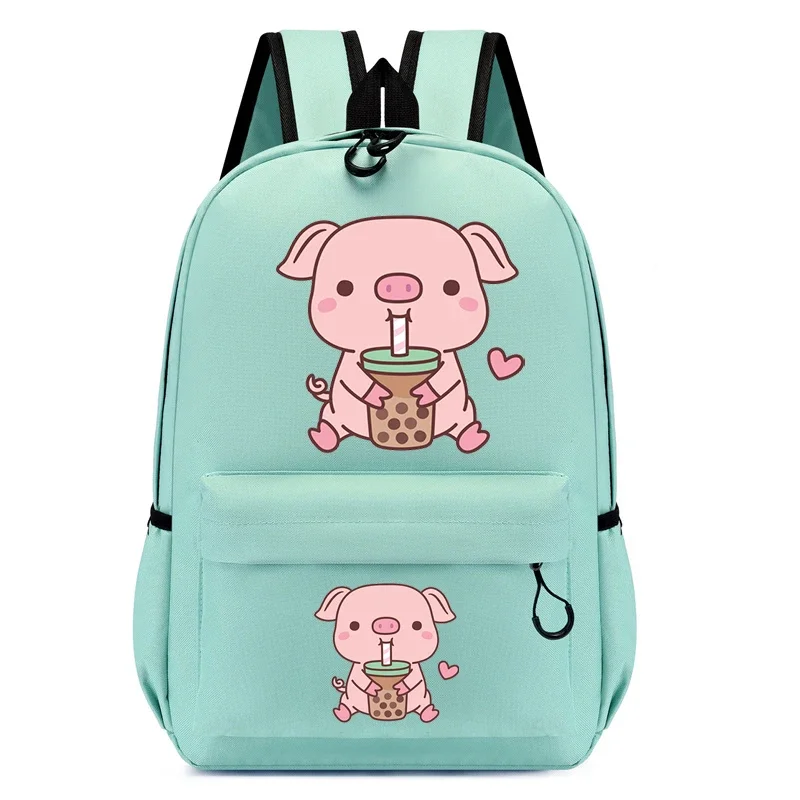 Women Laptop Backpack Pig Boba Tea Cute Waterproof Travel School Bag Ladies Student Girl Book Bag Female College Backpack Trendy