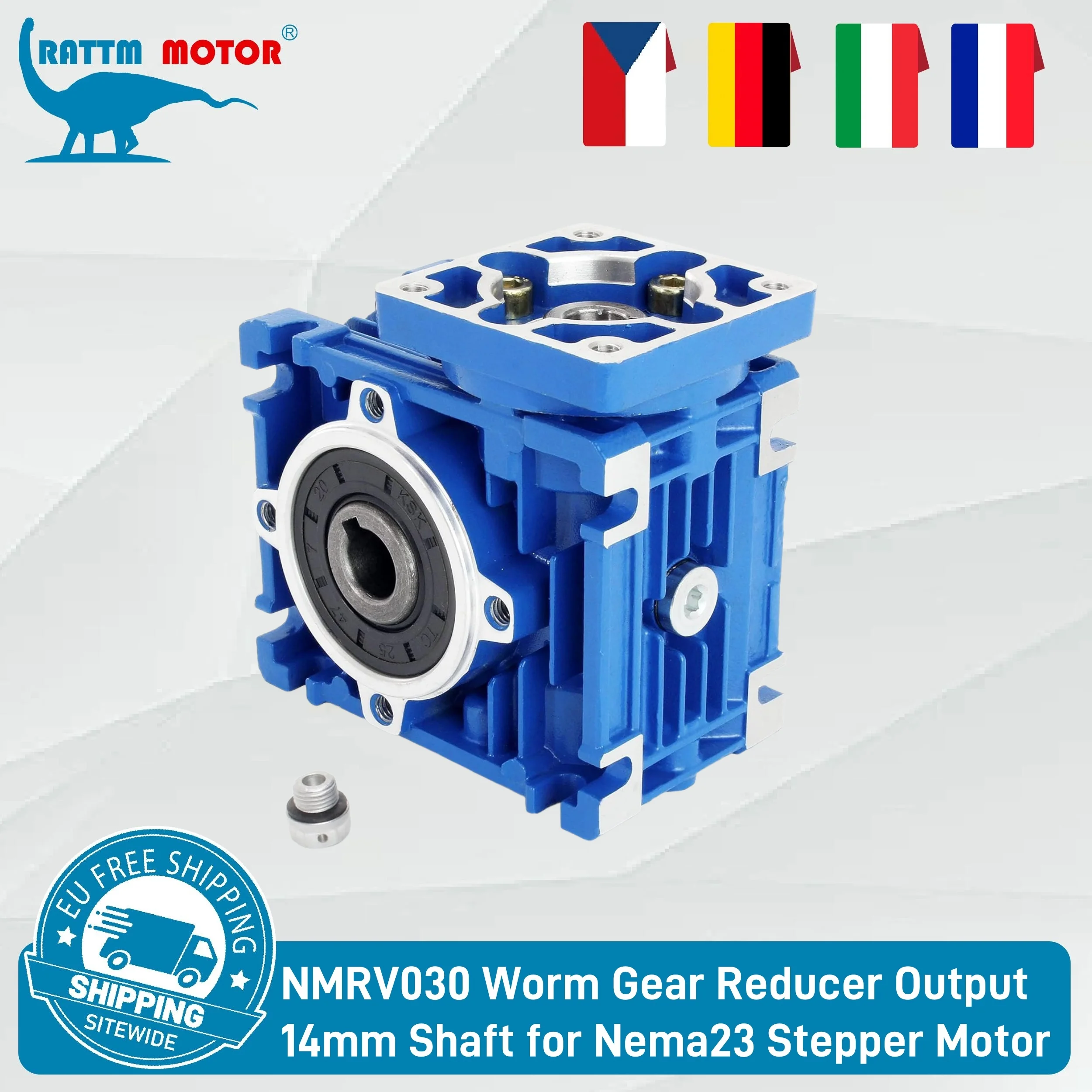 【Loja de la UE】NMRV030 reductor de engranaje helicoidal Radio RV30 NMRV-030 caja de cambios helicoidal reductor de velocidad salida eje de 14mm para Motor paso a paso Nema23