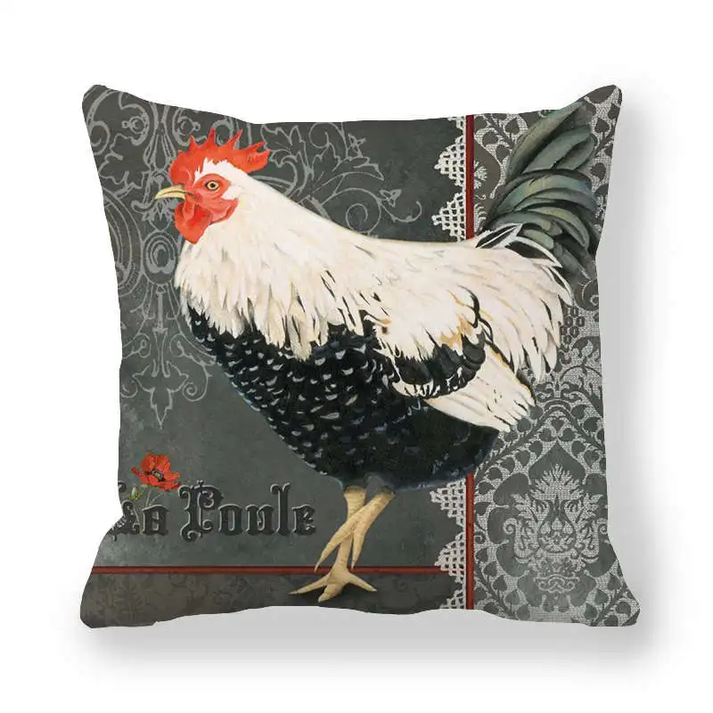 Interesting Hen Cock Print Pattern Cushion Pillow Cover Home Living Room Sofa Decoration    45X45cm