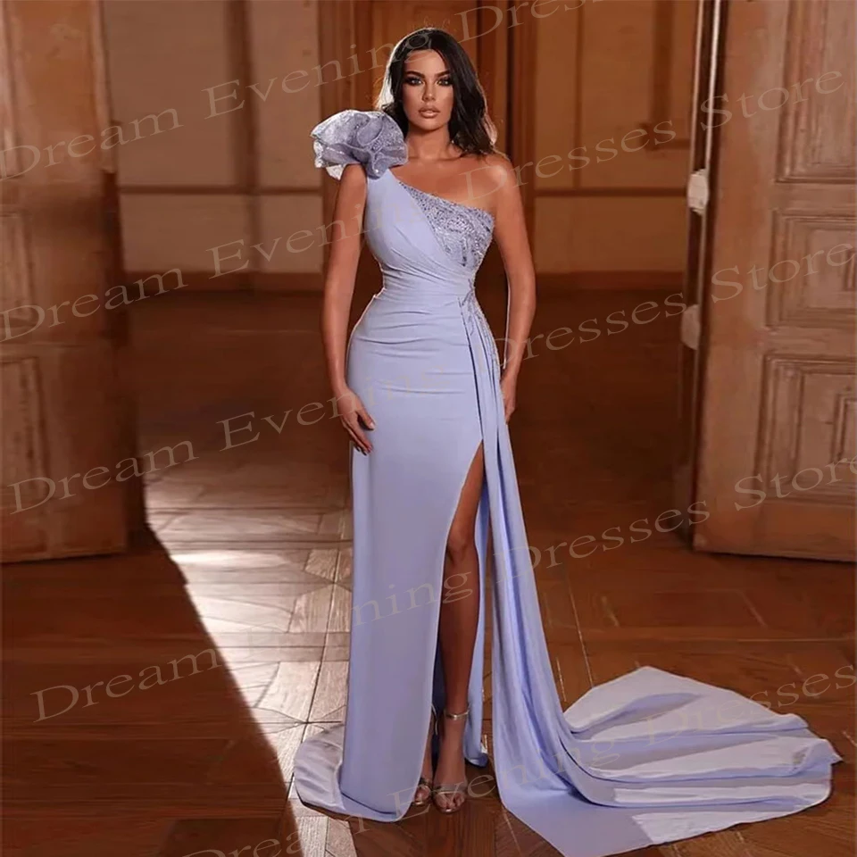 2024 Graceful Purple Women\'s Mermaid Pretty Evening Dresses Modern One Shoulder Prom Gowns Sexy High Side Split Robes De Soirée