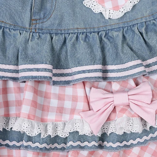 Imagen 2 del producto Faldas estilo Preppy Lolita Kawaii japonés dulce Mini mujeres Harajuku lindo vestido de baile Denim Skater Y2K faldas de pastel de encaje de cintura alta