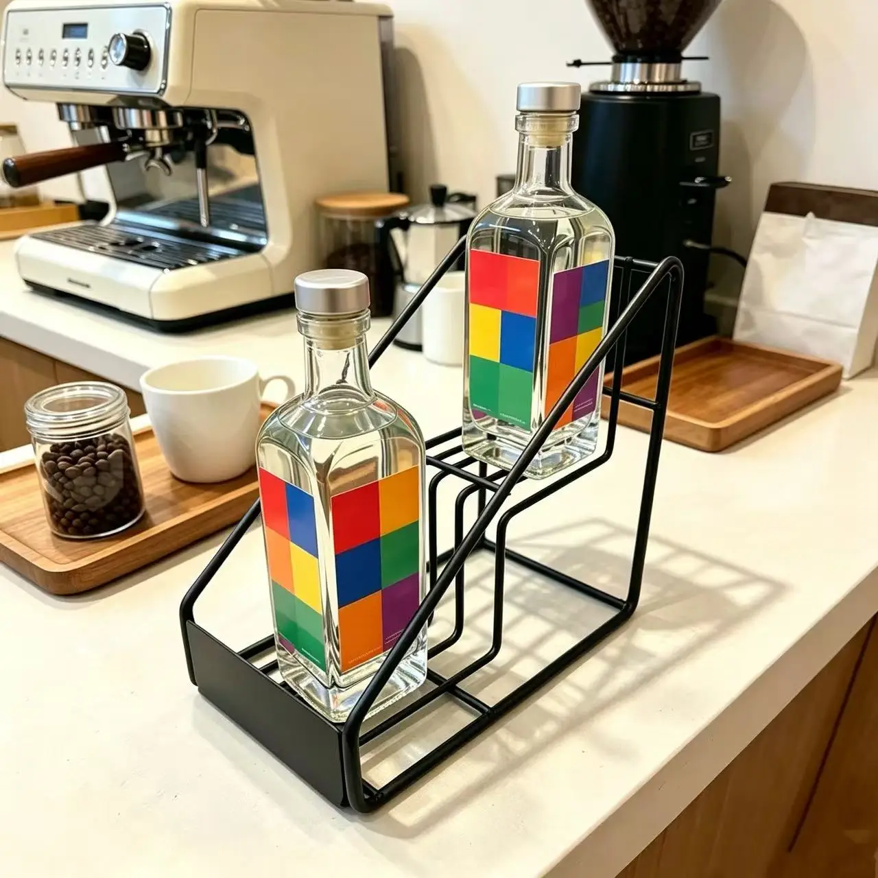 2-Pack Double-Layer Iron Wine Rack, Kitchen Storage Rack, Ladder-Shaped Bottle and Can Organizer, Freestanding Tabletop Wine Rack, Spice and Cocktail Display Rack, Suitable for Cabinets, Dining Rooms, Countertops, Livi