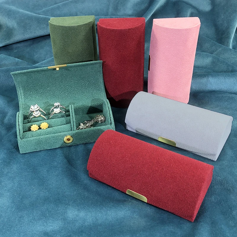 Mini Compact Velvet Jewelry Organizer Box For Women Travel Portable Earrings Ring Necklace Storage Jewelry Display Box