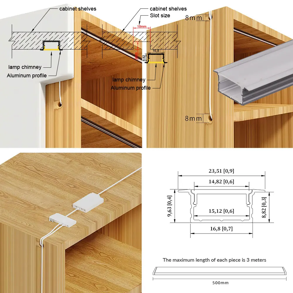 15 * 10 mm 0,5 m Aluminiowy profil taśmy LED Przynieś eleganckie efekty świetlne do szafek Szafy Szafki na wino Regały na książki