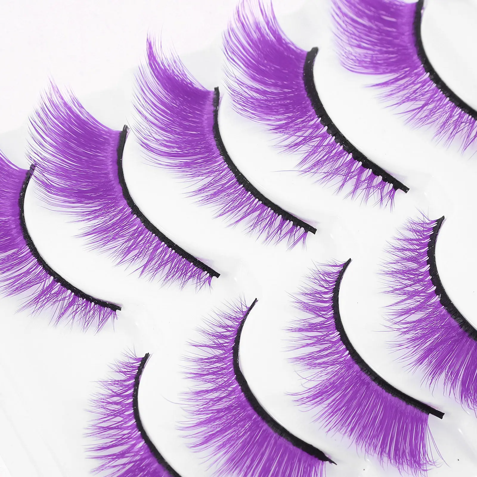 5Pairs Manga False Eyelashes Colored Short Natural Look Lightweight Curly Fairy Fake Lashes for Cosplay Makeup Party Accessories