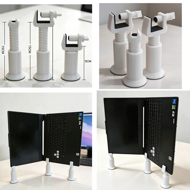 1Set Space-Saving Side Mount Bracket for Laptop Vertical Secondary Display Stand Base Adjustable Height 3D Printed Holder