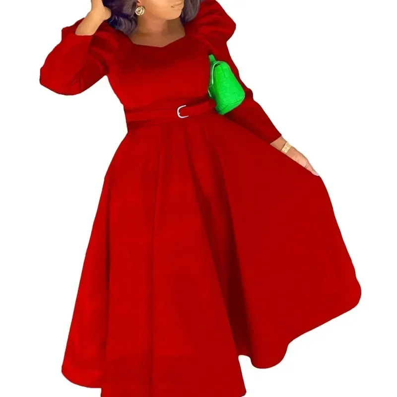 African Dresses for Women Autumn African Long Sleeve Solid Color Long Party Evening Dress Dashiki African Clothing S-3XL