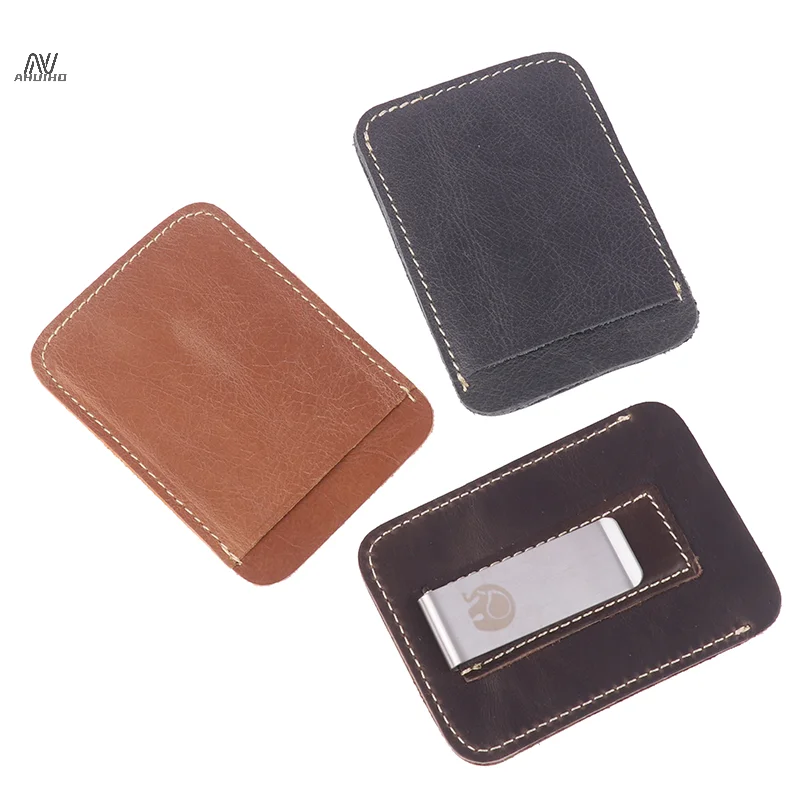 Thin Leather Money Clip Mini Wallet Men Credit Card Slot Slim Bills Metal Cash Clamp For Man Small Billfold Holder