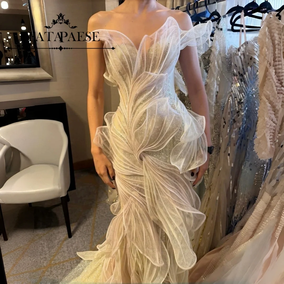 FATAPAESE Evening Dresses Customize Strapless Mermaid Women'S Formal Evening Gowns Ruffled Floor-Length Sleeveless Elegant Woman