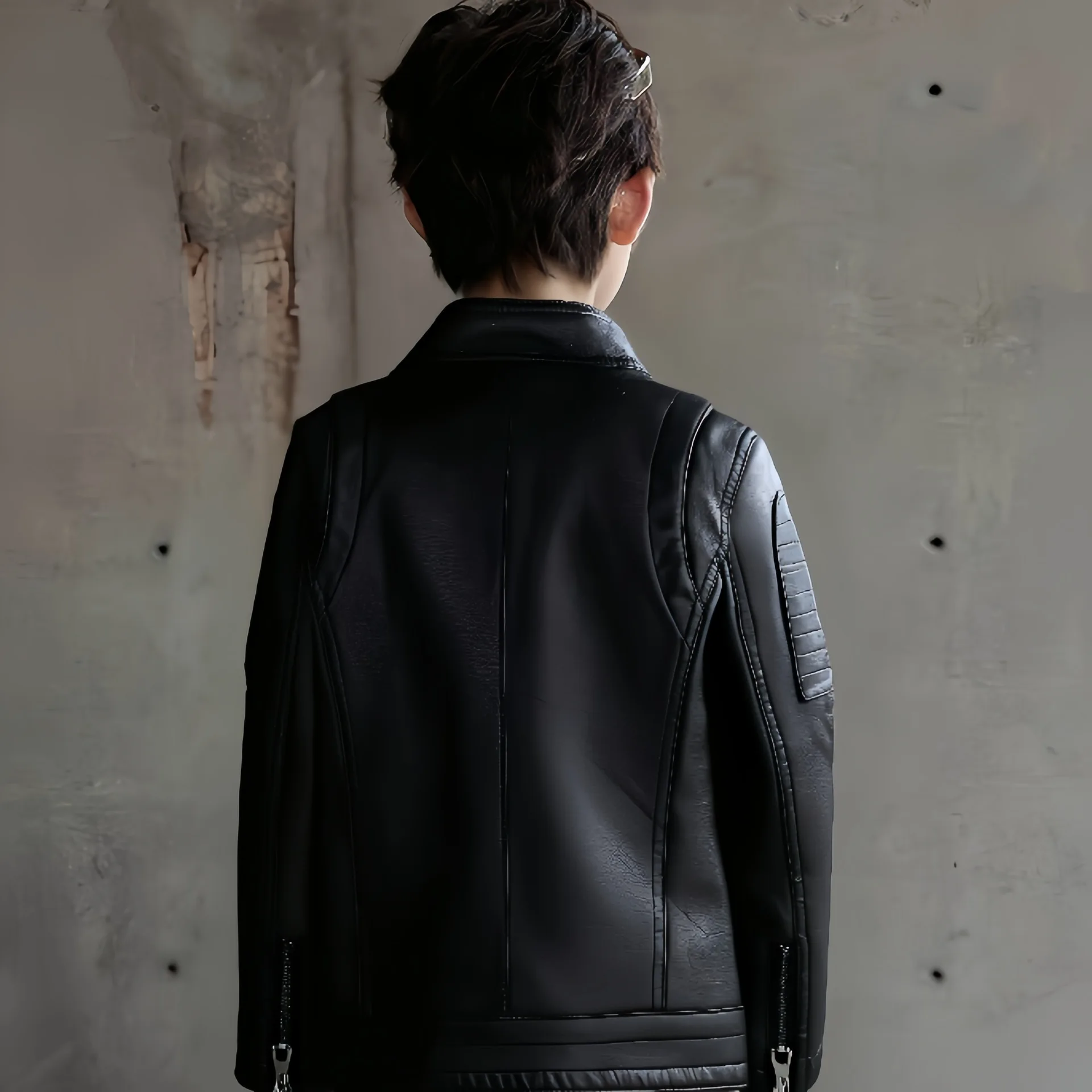 Children's Leather Clothing with Rivets, Stylish PU Leather Clothing for Spring and Autumn, New Style Korean Version, Slim Fit,