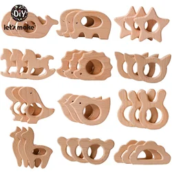 Let's Make 5 Stück Großhandel Holz Beißring Nagetier Schnuller Anhänger Holzspielzeug DIY Baby Halskette Geschenk BPA frei Buche Igel Vogel