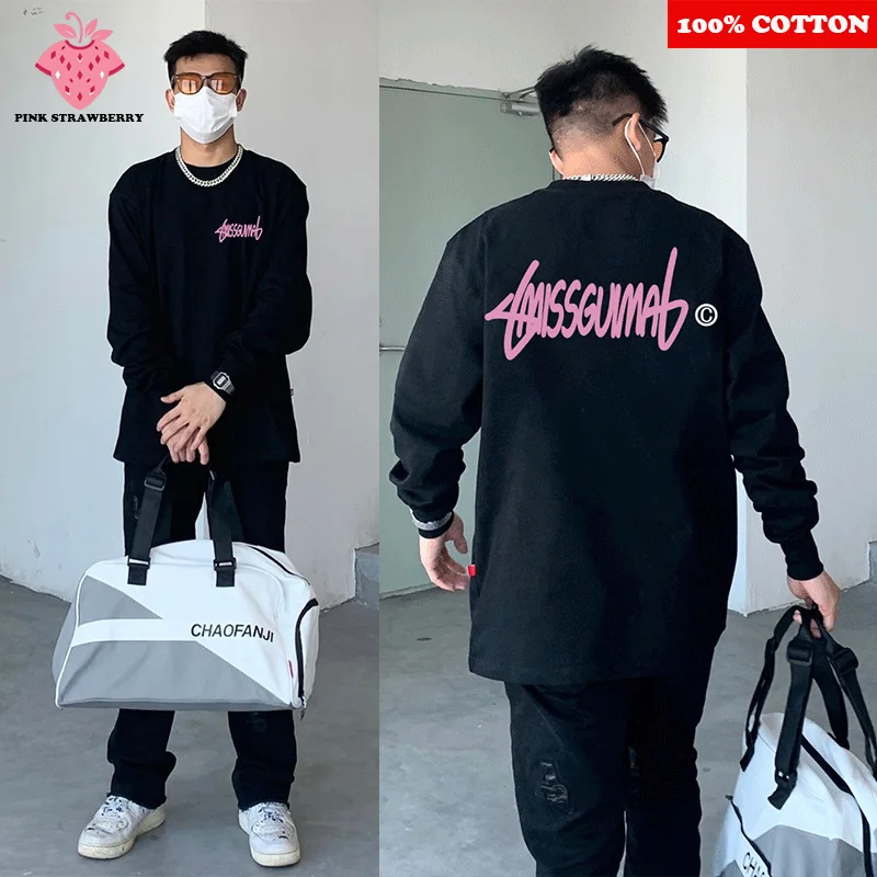 

Американская уличная черная футболка для мужчин, осень 2024, новинка, 100% хлопок, оверсайз, базовый слой, футболка с длинными рукавами Y2k, верхняя мужская одежда