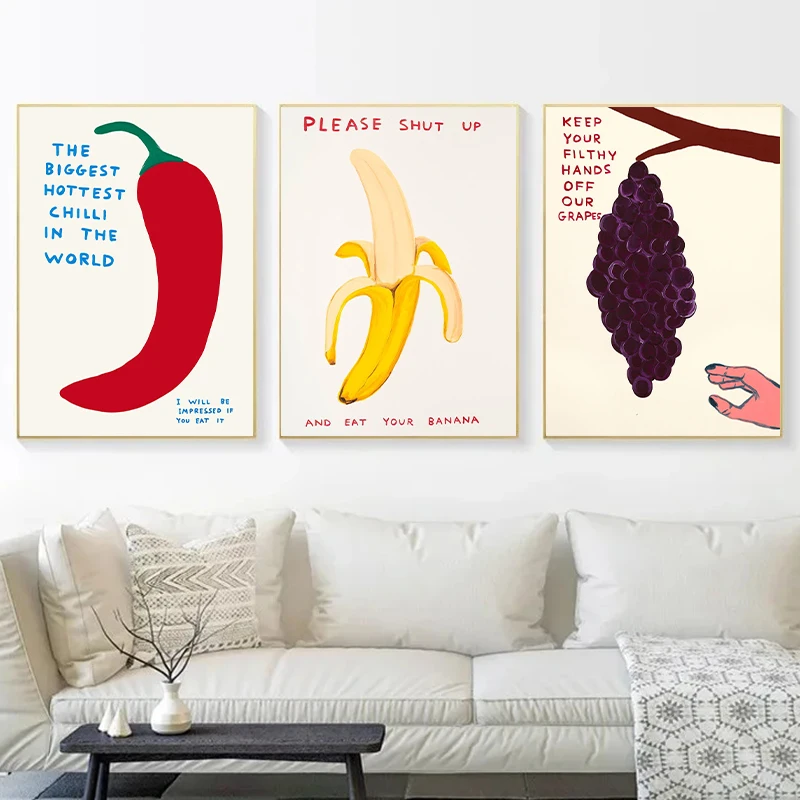 David Shrigley Food Spinach Banana Tomatoes Milk Ice Cream Posters and Prints Canvas Printing Wall Art Picture for Kitchen Decor