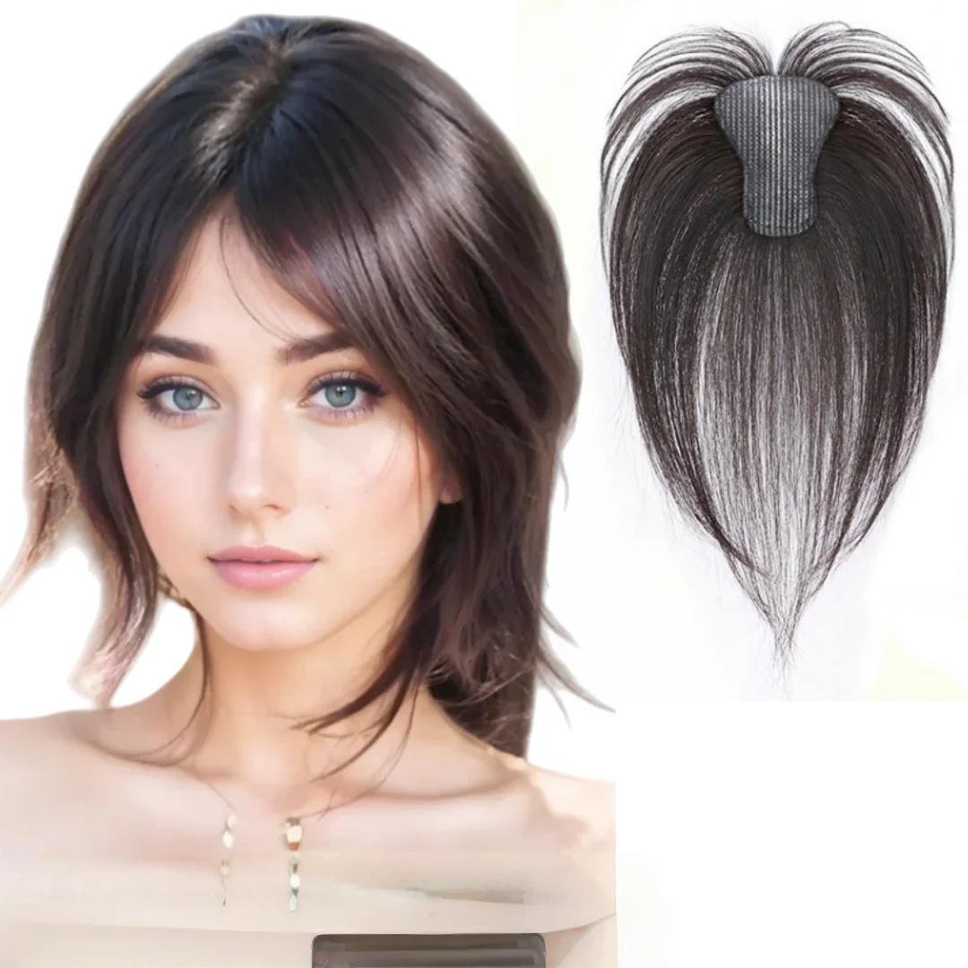 Invisible Natural Bangs Human Hair Topper No Clip Fringe Hairline Magic Paste Cover Hair Parting Hairpiece Patch for Women