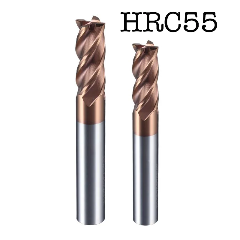 

55HRC CNC Ф1mm-25mm 4 Flute Tungsten Steel Carbide Milling Cutter High Hard Lengthen Coated Flat End Bottom Cutter 50L 75L150L