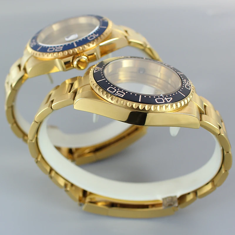 40 mm gouden kast horlogeaccessoires 20 mm horlogebanden saffier fit Seiko NH35 NH36 8205 8215 2824 uurwerk horlogekast voor Sea Dweller