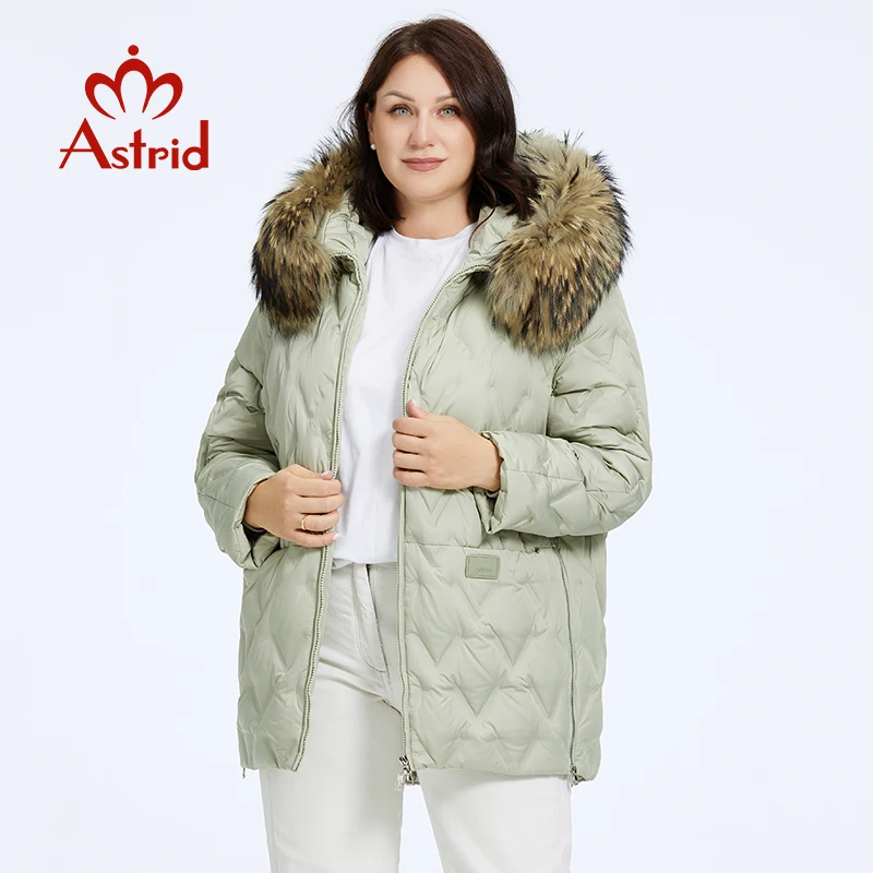 Astrid Women\'s Jacket Winter 2023 Plus Size Down Jackets Big Fur Collar Hooded Coat Women Parka Embossing Female Clothing 10526