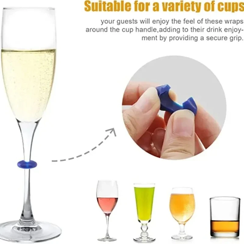 8/12/24/36 Pieces Color Random Silicone Wine Glass Marker Juice Glasses Cup Labels Tags for Outdoor Wedding Engagement