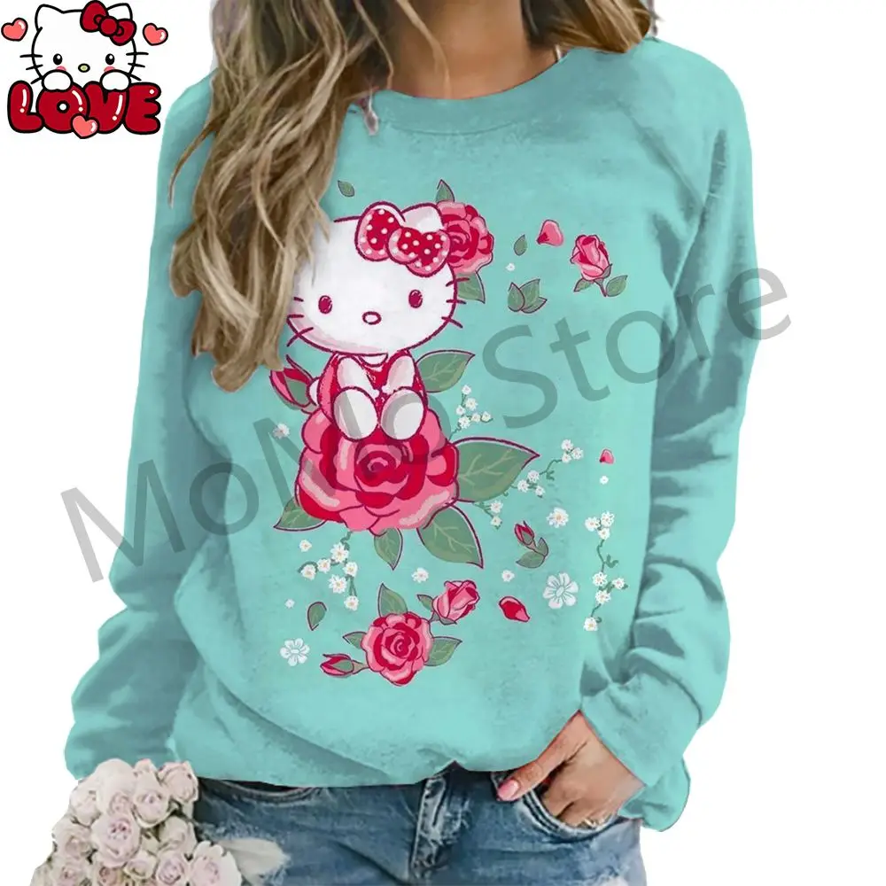 O Neck Hello Kitty Women\'s Long Sleeve Sweatshirts Youthful Woman Clothes Party Y2k Streetwear Pullovers High Quality 2024 New